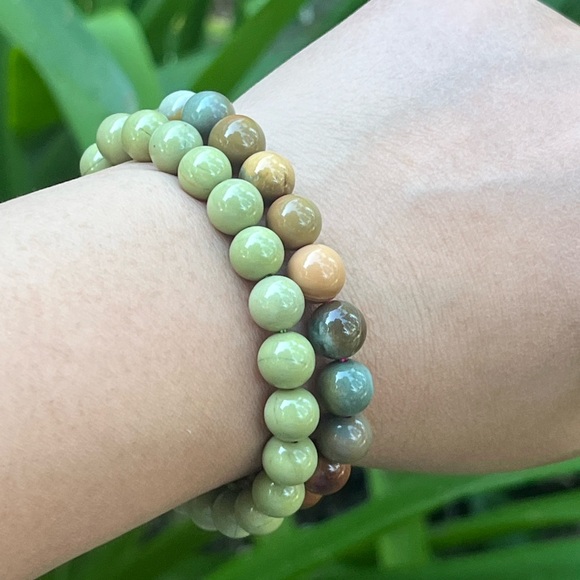 8mm‎ stretchable green multicolor Alashan bracelet set - Picture 1 of 10